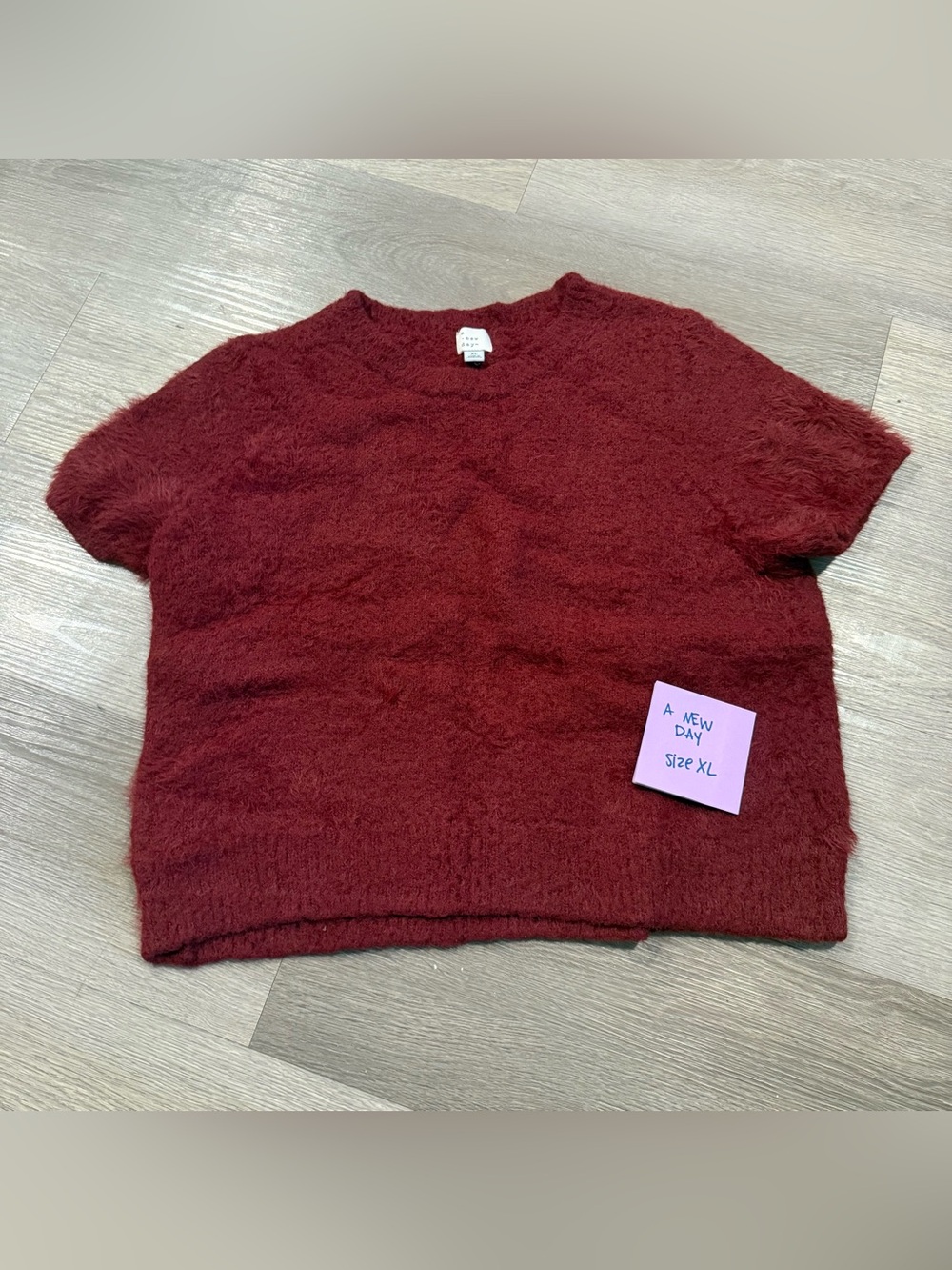 a new day Burgundy Fuzzy Crewneck Sweater